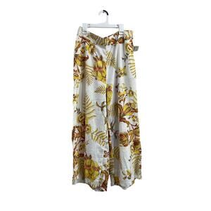 Rachel Zoe Linen Tropical Wide Leg Cropped Pants High Rise Resort XL NWT